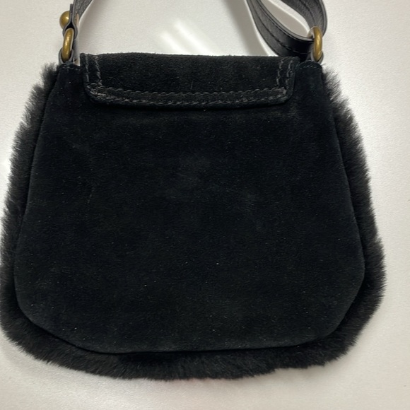 UGG black suede crossbody with black shearling trim - EUC - Picture 3 of 11